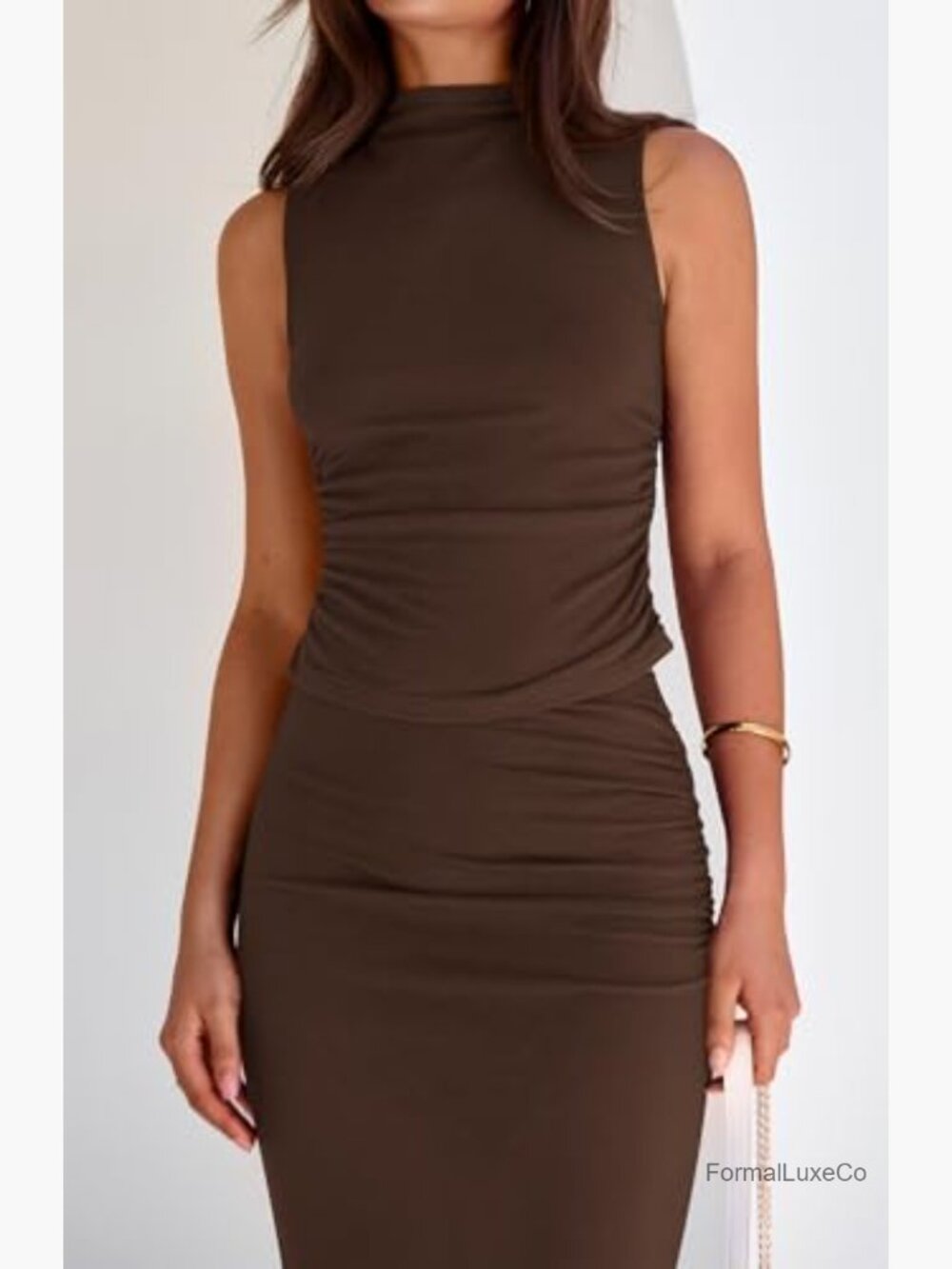 Mock Neck Sleeveless Knit Top & Maxi Skirt Set 2 Piece - Picture 5 of 7